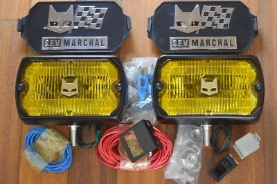 VTG NOS MARCHAL 750 759 YELLOW FOG LIGHTS with STONE COVERS MUSTANG LINCOLN - Image 1 of 4