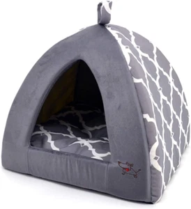 Pet Tent-Soft Bed for Dog and Cat by - Gray Lattice, 16" X 16" X H:14" - Picture 1 of 7