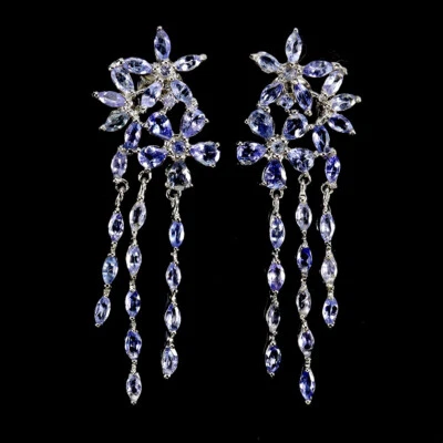 Pendientes de plata de ley 925 marquesa tanzanita 4x3 mm joyas de piedras preciosas naturales Foto 1 de 4