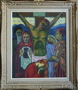 Louis GIRAUD 1947 , le Christ sur la Croix,  Expressionnisme H/isorel dim. 46X38 - Picture 1 of 7