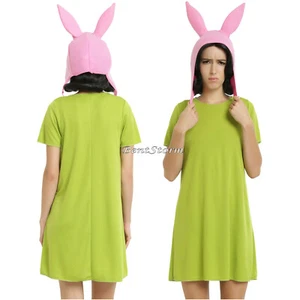 Bobs Burgers Louise Halloween Costume Green Dress Bunny Ears ADULT L 4-10 NEW - Picture 1 of 4