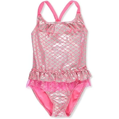 Real Love 女孩连体游泳套装-金属美人鱼风格粉色/银色 24 个月 — 第 1/2 张图片
