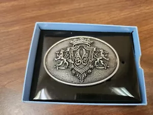Nocona Belt Co. Herren Royal Crest mit Löwen silberfarben oval Gürtelschnalle neu im Karton - Bild 1 von 9