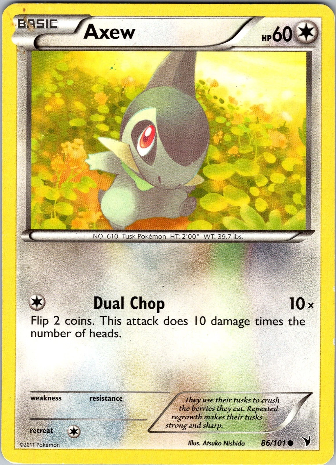 Pokemon TCG Axew B&W Noble Victories 86/101 Regular Common Card Played LP