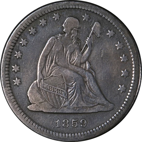 1859-O Seated Liberty Quarter Nice VF Nice Eye Appeal Nice Strike Cover
