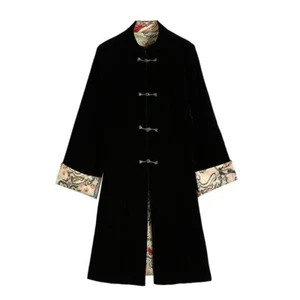 Mujeres Abrigo de Terciopelo de Otoño Chino Tradicional Gabardina Dama Chaqueta de Terciopelo - Imagen 1 de 8