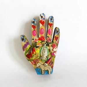 Milagros Wood Hand Our Lady Guadalupe Milagro Flowers Handmade Mexican Folk Art - Picture 1 of 15
