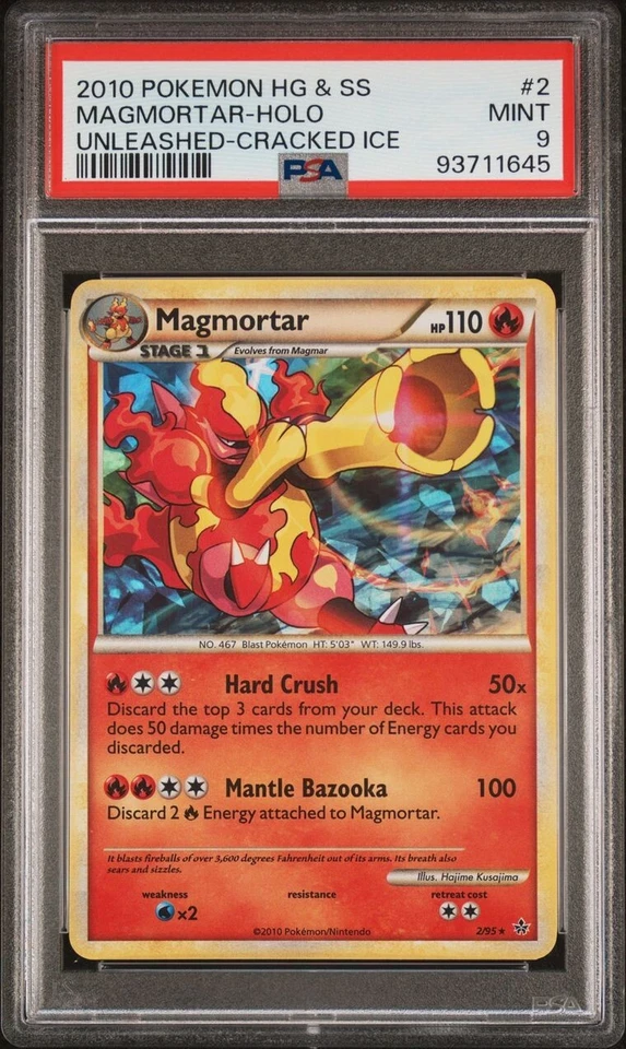 PSA 9 Mint Pokemon Magmortar Unleashed Cracked Iced Holo 2/95 POP 2 None Higher - Image 1 of 2