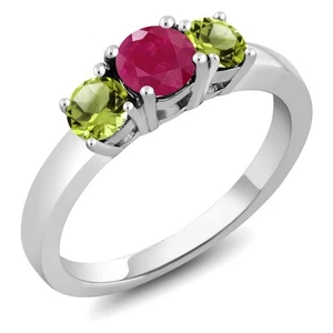 925 Sterling Silver  Ruby and Peridot Women Ring (1.15 Cttw, Gemstone - Picture 1 of 5