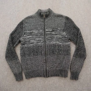 Guess Sweater Mens Medium Black Gray Full Zip Knit Mock Neck - Picture 1 of 13