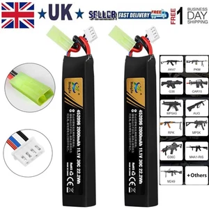 2pcs 11.1V 2000mAh Airsoft Stick Battery 30C LiPo Battery +Mini Tamiya Connector - Picture 1 of 10