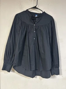 Top Old Navy Mujer Talla Grande Henley Manga Abullonada Popelina Negro Manga Larga Nuevo con Etiquetas - Imagen 1 de 5