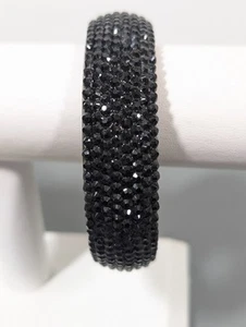 Black Crystal Pave Bangle Bracelet Stacking Gothic Acrylic Chunky 8.5 in - Picture 1 of 8
