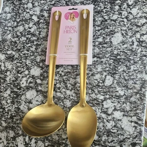 PARIS HILTON JUEGO DE HERRAMIENTAS DE CUCHARA Y CUCHARA DE 2 PIEZAS DORADO ACERO INOXIDABLE COCINA NUEVO PH - Imagen 1 de 6