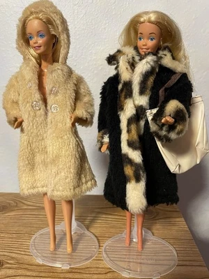 Vintage Barbie Black Faux Fur Coat Leopard Trim + Tote Clone Clothes no doll Lot - Image 1 of 4