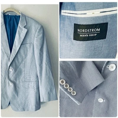 Blazer Seersucker casaco esportivo azul branco 42R casamento verão Nordstrom loja masculina - Imagem 1 de 4