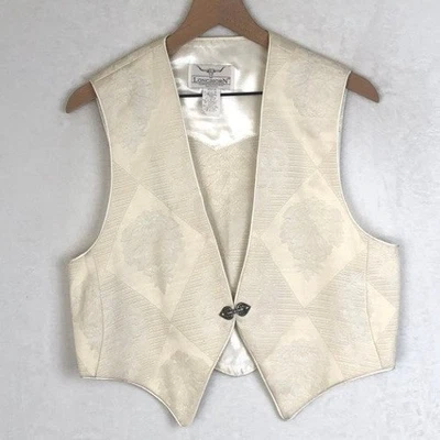 VTG Longhorn Niver Brocade Western Vest Women's M Ivory Cotton Blend USA Made - Image 1 of 4