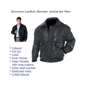 Leather Bomber Jacket Genuine Aviator Style fully lined Pockets Inside Outside - Picture 1 of 14