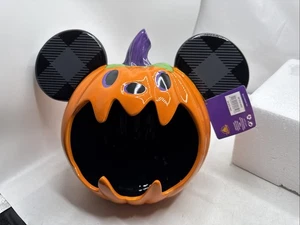 Disney Halloween Mickey Mouse Jack O’Lantern Pumpkin Candy Bowl Ceramic New Lb - Picture 1 of 8