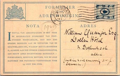 NETHERLANDS 1921 POSTAL OFFICIAL STATIONERY POSTCARD ADDR & POSTMARK - Image 1 of 2