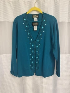 Bob Mackie 2 Piece Turquoise Beaded Sweater And Tank Medium - Picture 1 of 5