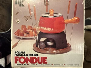Vintage 1975 Fondue Pot with Original Box KAMENSTEIN Forks, Burner, Wood Base - Picture 1 of 9