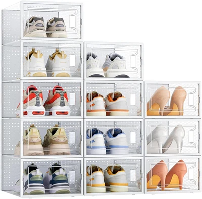 Scatola per Scarpe, 12 Pezzi, in Plastica Trasparente, Impilabile, Scarpiera Con - Immagine 1 di 4