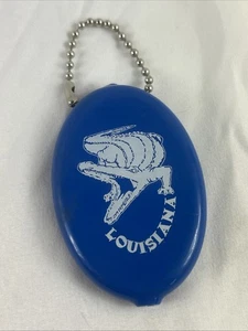 Louisiana Alligator Souvenir Coin Purse Key Chain Blue Plastic Oval 3x2” - Picture 1 of 4