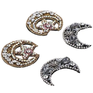 4Pcs Black Moon Star Rhinestone Iron on Patch Clothing Badge for Shoes Hats - Picture 1 of 7