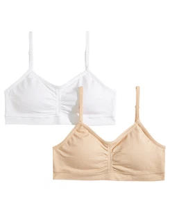 Maidenform NUDE BUFF/WHITE Little & Big Girls 2-Pack Bras, US Medium (7/8) - Picture 1 of 3