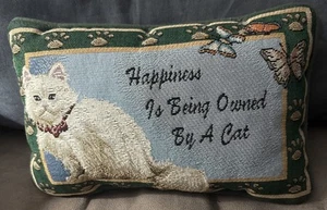 Vintage Tapestry Cushion “Happiness Is Being Owned By A Cat” 7” x 11” - Picture 1 of 4