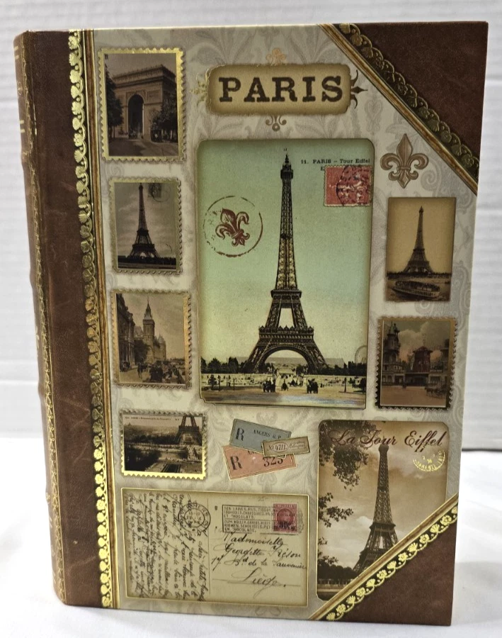 Caja de libros de imitación Torre Eiffel de París almacenamiento "tarjeta postal/sellos" - estudio perforador ~ 8,5x6 Foto 1 de 4