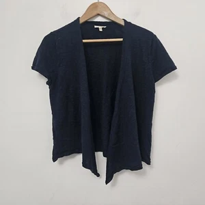 EILEEN FISHER Damen Strickjacke Pullover dunkelblau offen Kurzarm Leinen Größe L - Bild 1 von 6