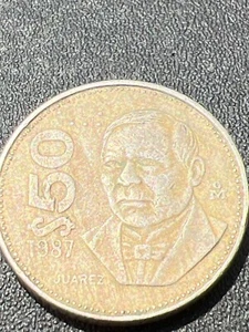 1987 Mexican 50 Peso Coin Benito Juarez Emblem - Picture 1 of 3