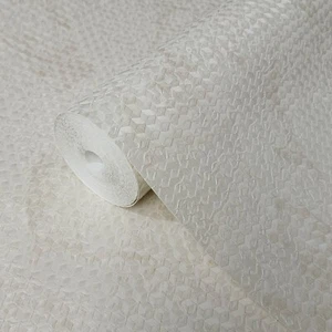 Modern off white ivory cream little cube 3-d illusion textured hexagon wallpaper - Picture 1 of 12