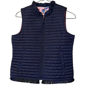 Lilly Pulitzer Girl’s Vest XL 12 / 14 Quilted Ruffle and Fringe Zip Vest Coastal - Picture 1 of 10