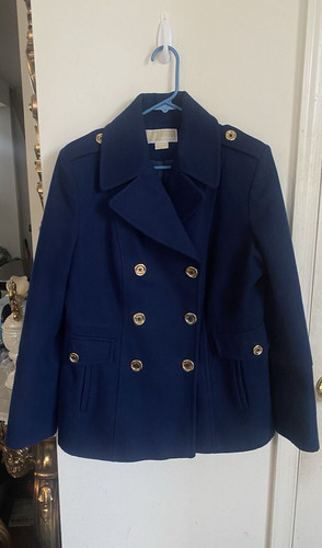 Giacca Michael Kors donna blu navy doppiopetto pavone taglia L usata in ottime condizioni! $275