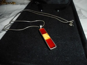 Three-Colour Baltic Amber Gemstone & 925 Sterling Silver Pendant - Picture 1 of 4
