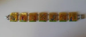 Pulsera de 7 paneles de eslabón persa firmada con pinturas hechas a mano broche a presión - Imagen 1 de 9