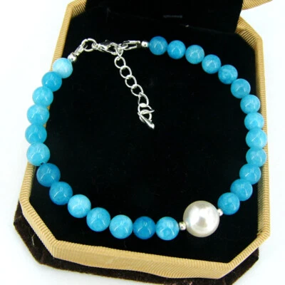 BAILYSBEADS edles Larimar-Armband Armkettechen & Muschelkernperle Li77 - Bild 1 von 2