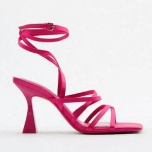 ZARA -Lace Up High Heel Sandal -Pink Satin- Women's Size EU 38, US 7.5 - NWT! - Picture 1 of 16