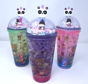 Rilakkuma LED Light-Up Tumbler with Straw – Kawaii Glitter Cup For Kids - Picture 1 of 8