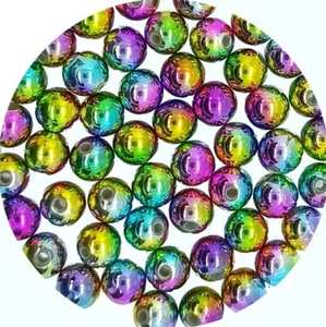 6 mm/100 piezas, 8 mm/50 piezas cuentas de acrílico redondas estilo metálico arco iris, plata y oro - Imagen 1 de 6