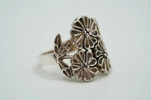 Anillo flor plata esterlina vintage talla 7,75 P1 - Imagen 1 de 7
