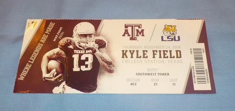 LSU Tigers vs. Texas A&M 2016 Football Game Ticket Mike Evans Cover