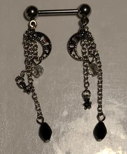 Juego de pares de anillos de pezón de acero quirúrgico Moon CZ 316L enchapados en plata auténticos de circonita cúbica - Imagen 1 de 1