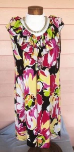 BUNTES FRÖHLICHES Midikleid Gr. 1X Rüschen V-Ausschnitt cool Stretch Strick bequem - Bild 1 von 4