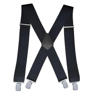 Men's Suspenders X Back Adjustable Leather Elastic X-Shaped Hooks Pants Braces - Picture 1 of 23