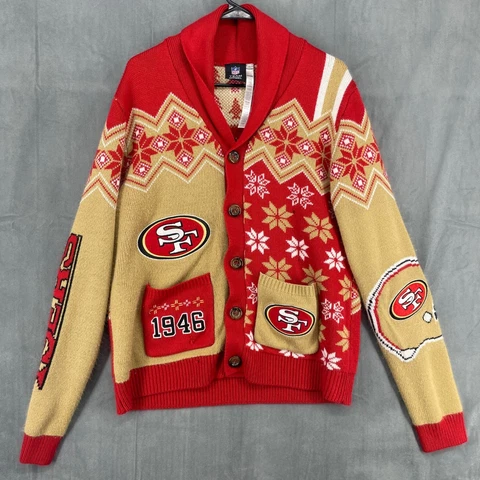 NFL 49ers Niners Sweater Mens Large Christmas San Francisco Button Long Sleeve Cover