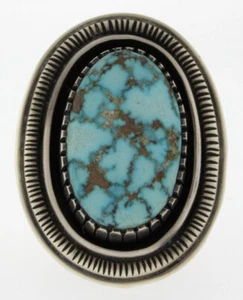 10.75 - High Grade Natural Water Web Kingman Turquoise Ring By Calvin Martinez - Picture 1 of 4